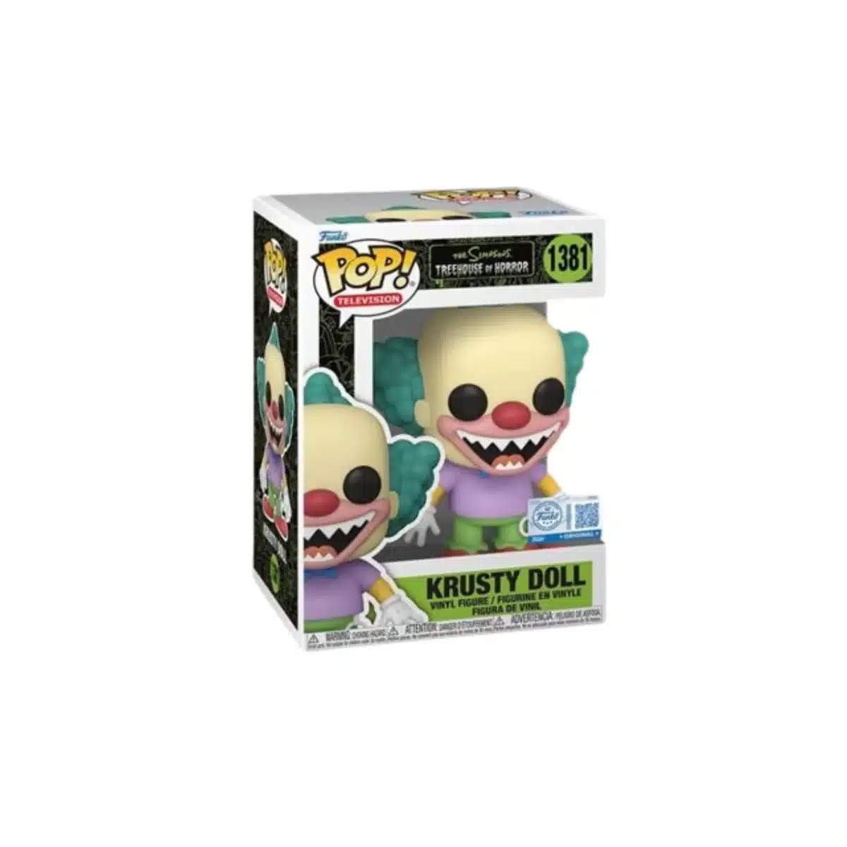Funko Krusty Doll de los simpson. cuerpo amarillo, pelo verde y ojos negros