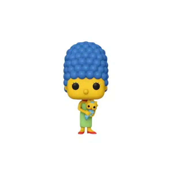 Funko Marge Simpsons con su hija Maggie. Pelo azul y vestido verde
